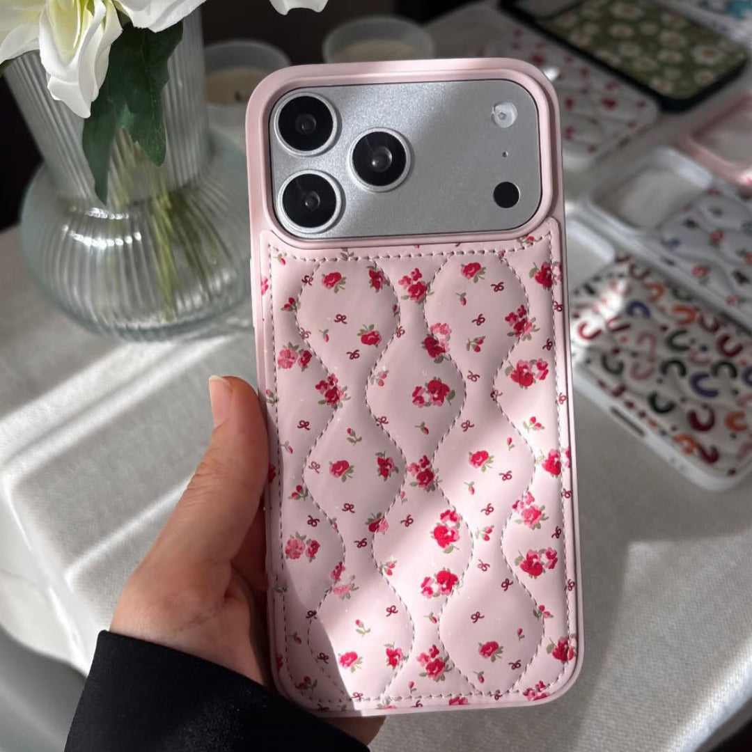Pembe Gül Desenli Puflu Telefon Kılıfı