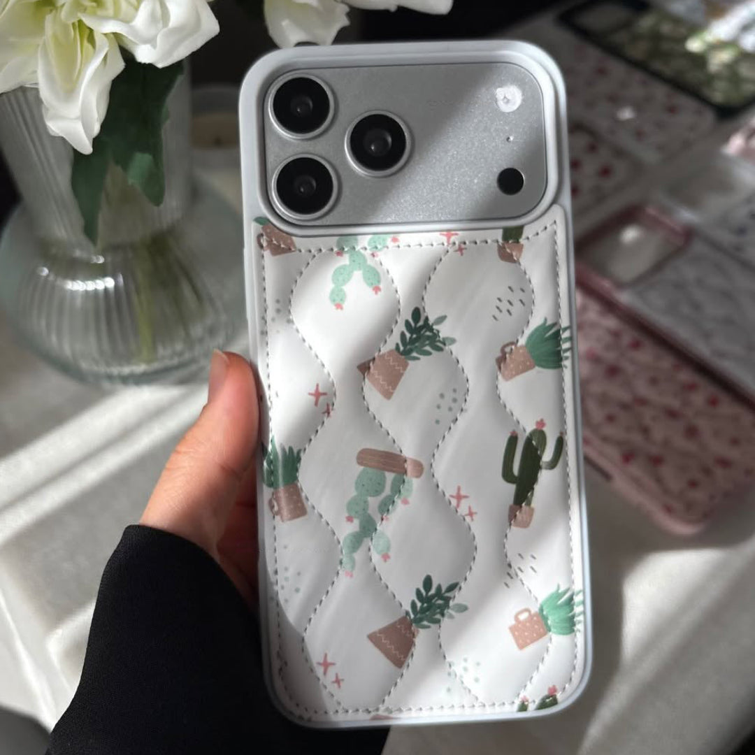 Kaktüs Desenli Puflu Telefon Kılıfı