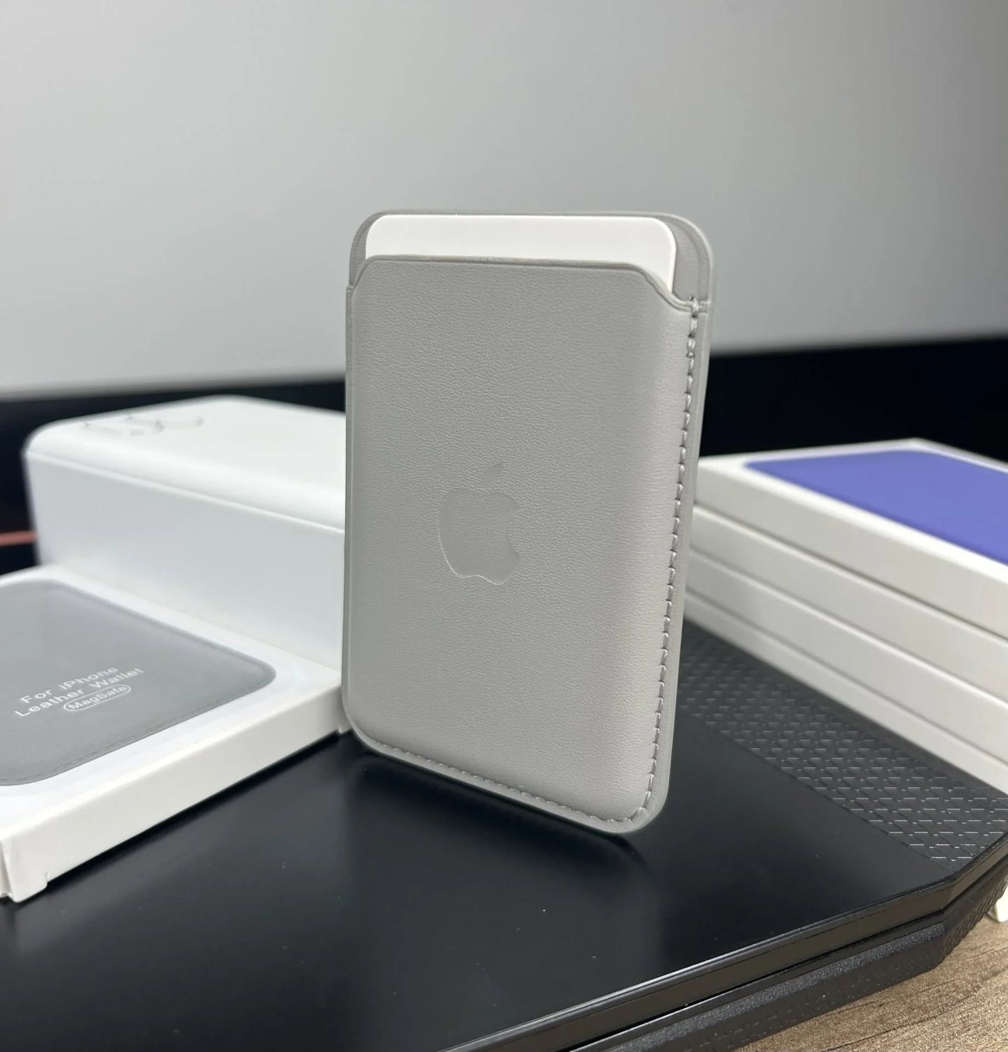 MagSafe Özellikli Deri Cüzdan Gri