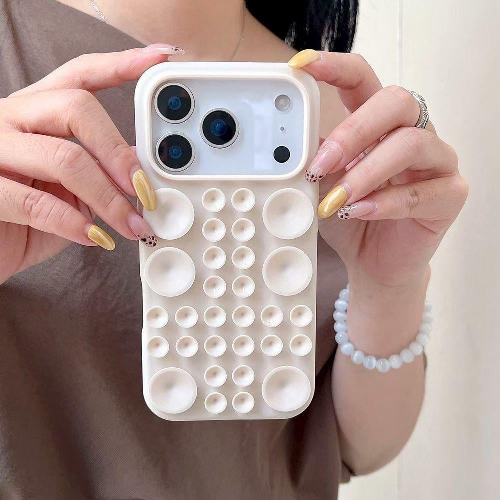 Vantuzlu Bubble İphone Telefon Kılıfı Krem