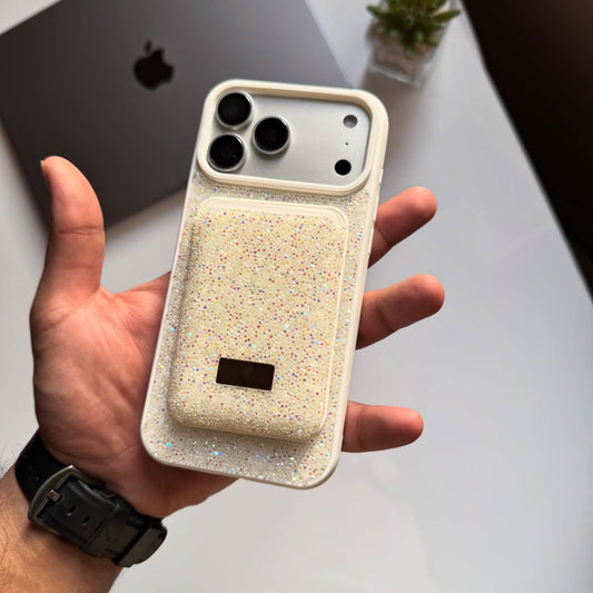 Taşlı  Kartlıklı İphone Telefon Kılıfı Krem