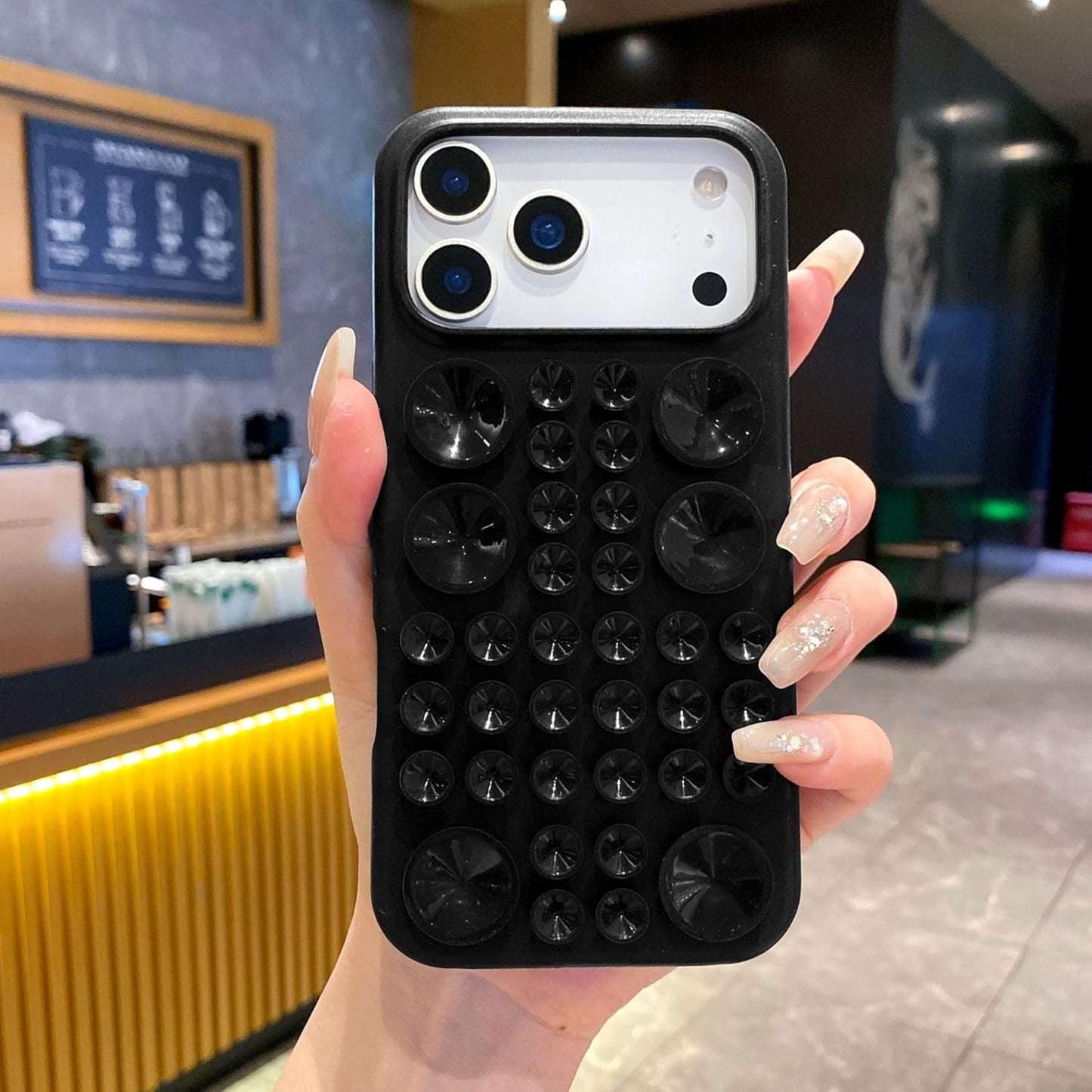 Vantuzlu Bubble İphone Telefon Kılıfı Siyah