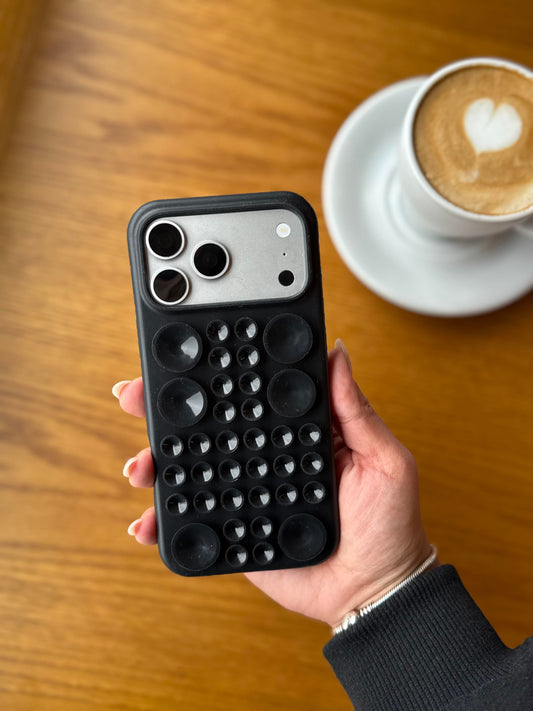 Vantuzlu Bubble İphone Telefon Kılıfı Siyah